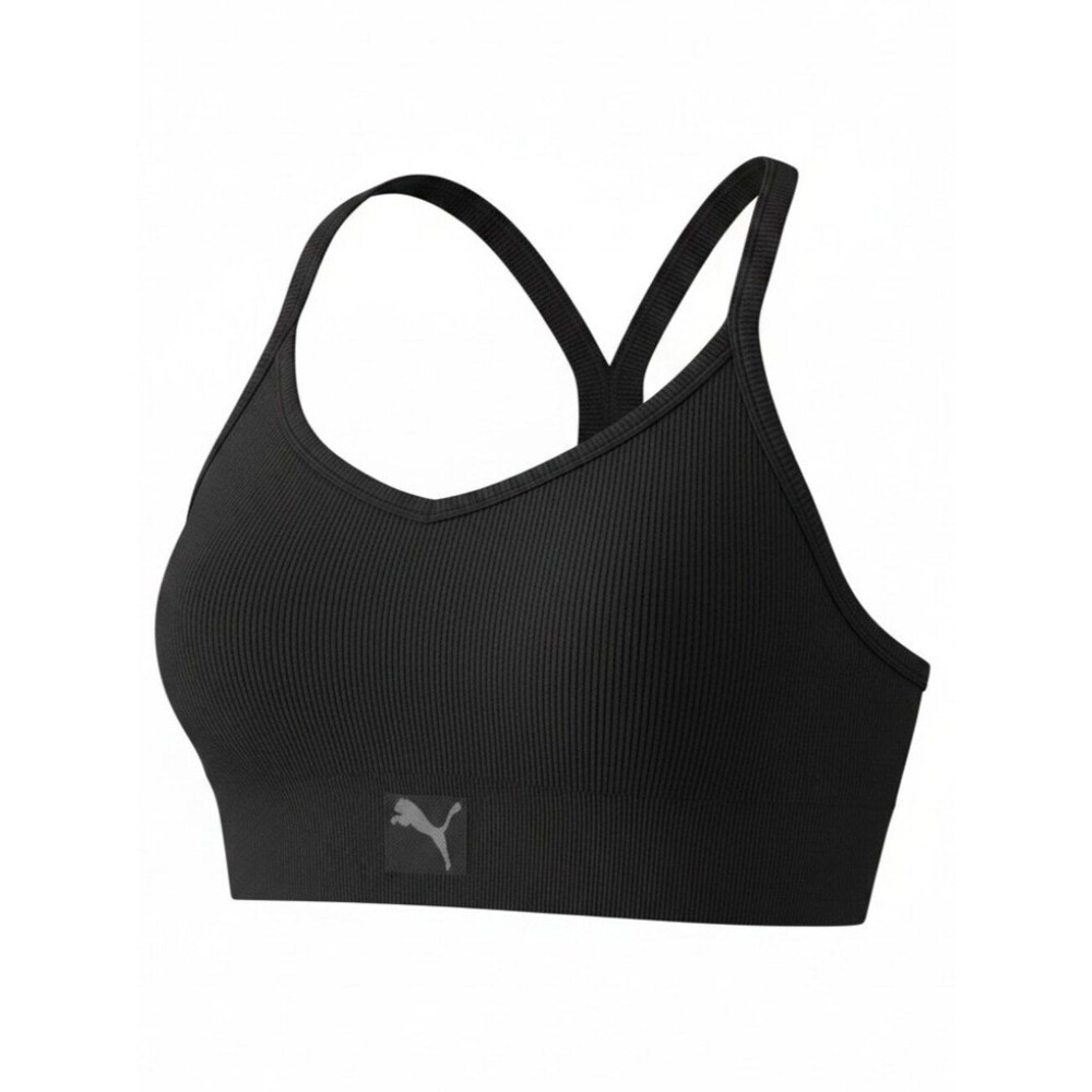 Puma Seamless Ribbed Racerback Bralette Sports Bra Black XL